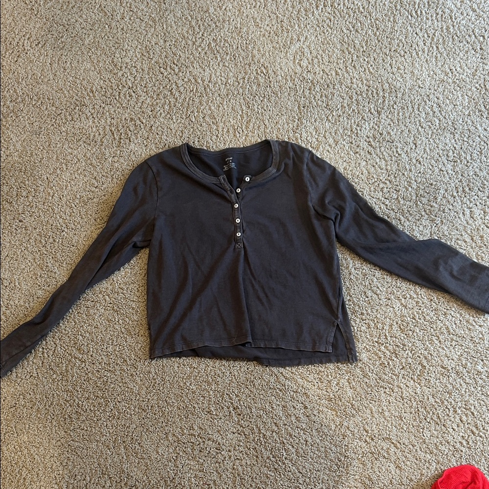aerie Girls' Long-Sleeve Black Henley Top